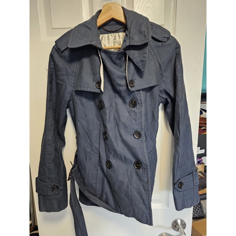 Coach Women's Short Trench Coat Navy Belted Size Small